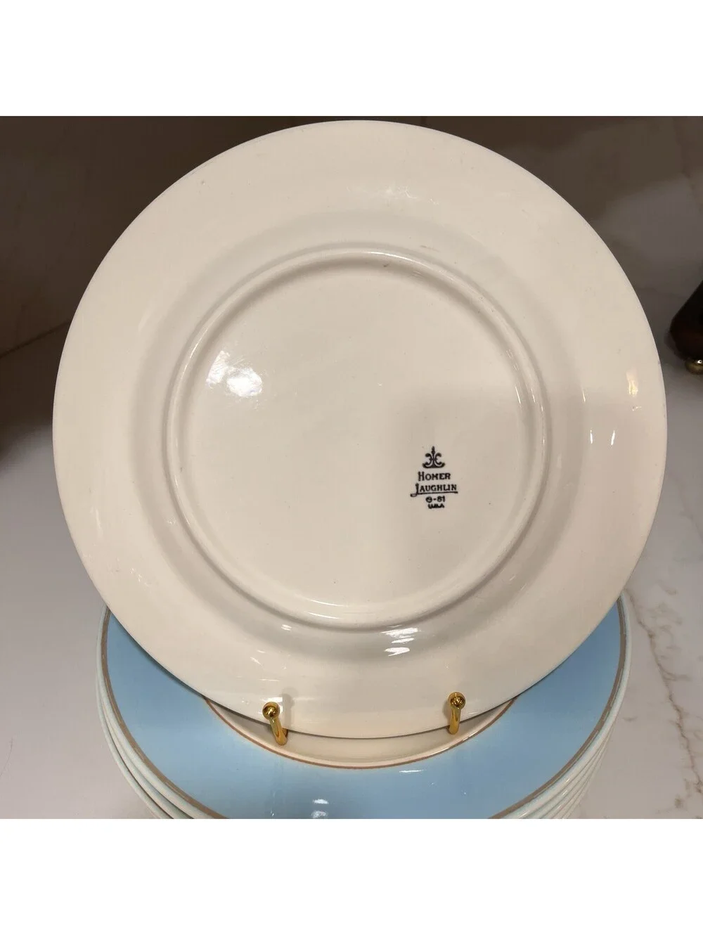 7 Homer Laughlin Eggshell Cavalier Solitude Dinner Plates HLC Ironstone Blue